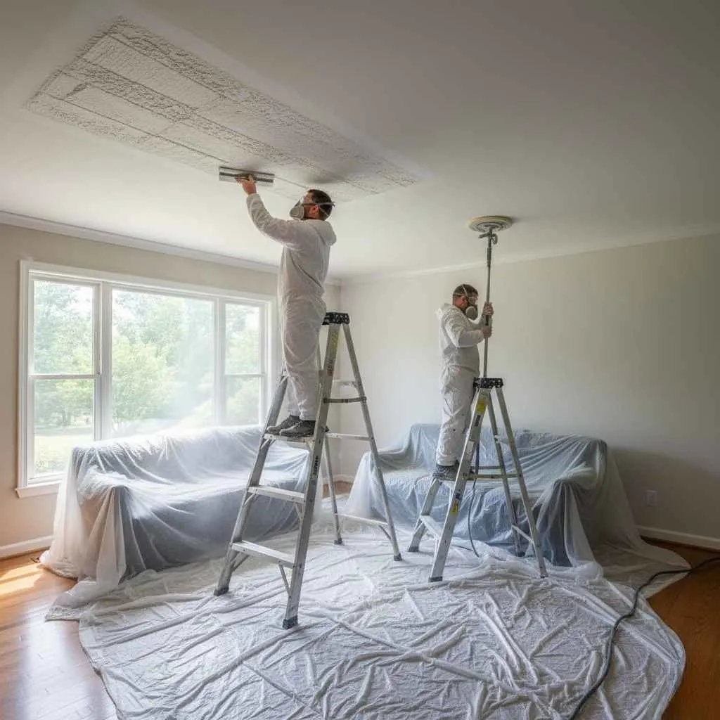 ceiling being smoothed and prepared for painting