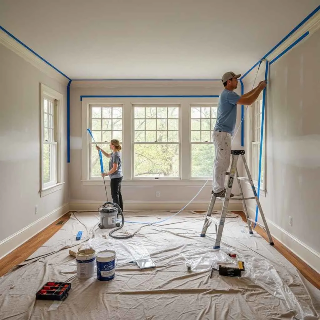 painter prepping walls in a Raleigh home