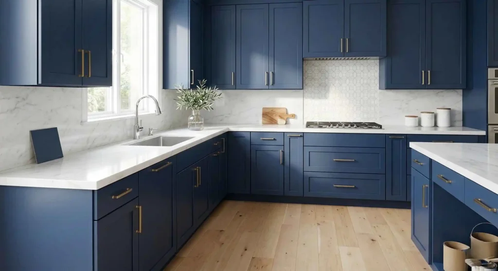 freshly painted kitchen cabinets.