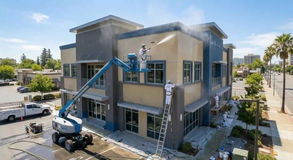 pressure washing building