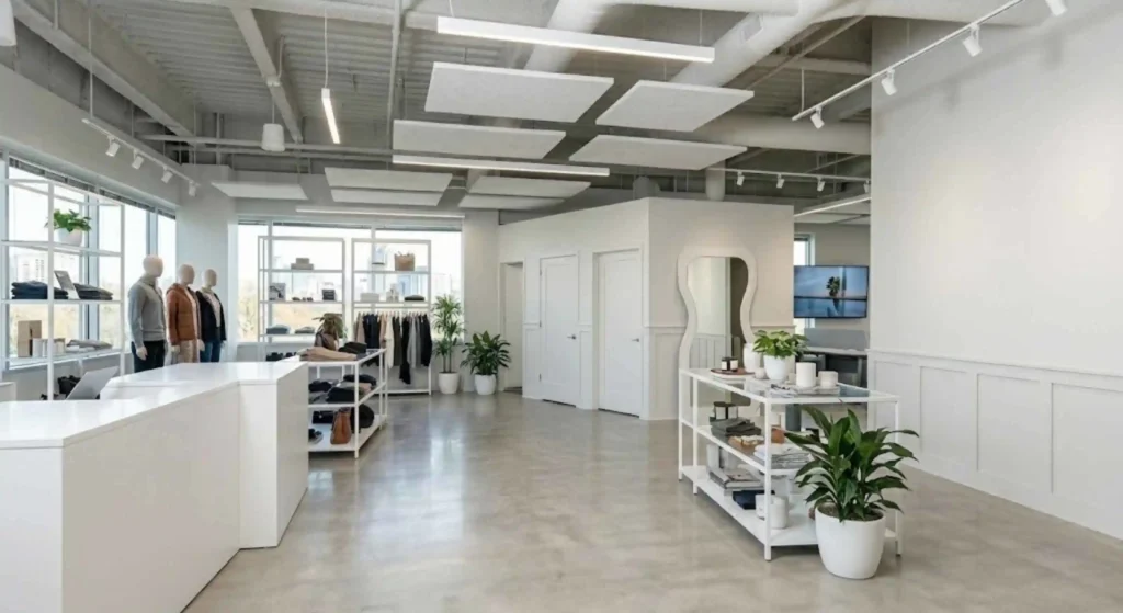 retail store interior with bright, clean painted walls