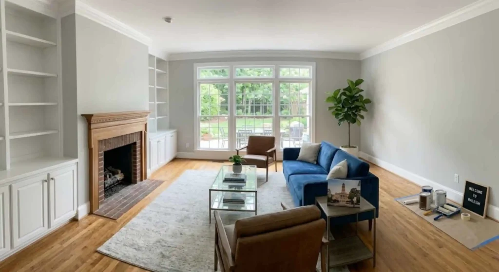 Freshly painted interior living room in Raleigh North Carolina home