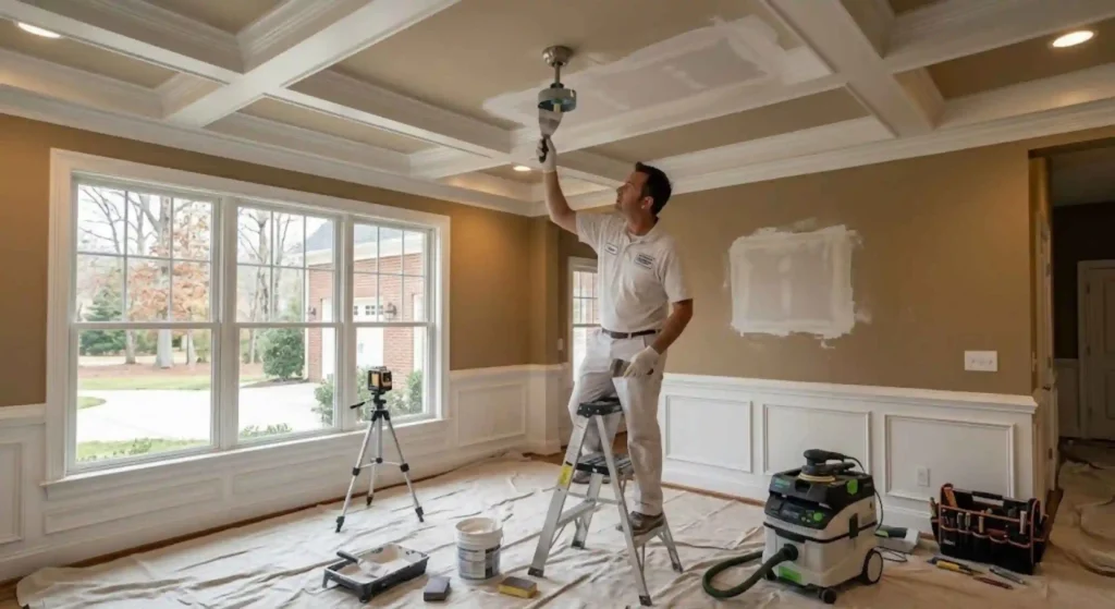 Professional drywall repair project in Raleigh home