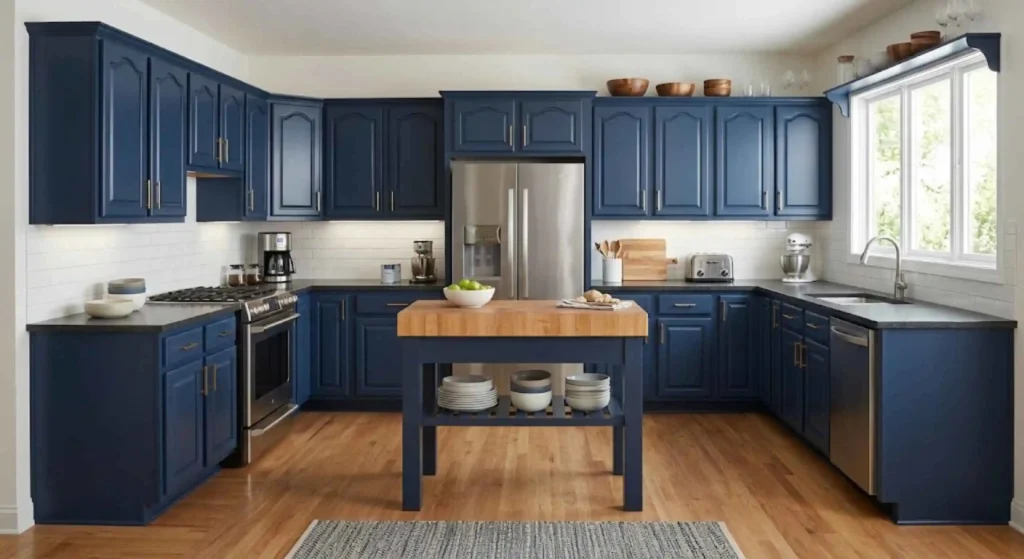 Freshly painted kitchen cabinets creating a modern kitchen.