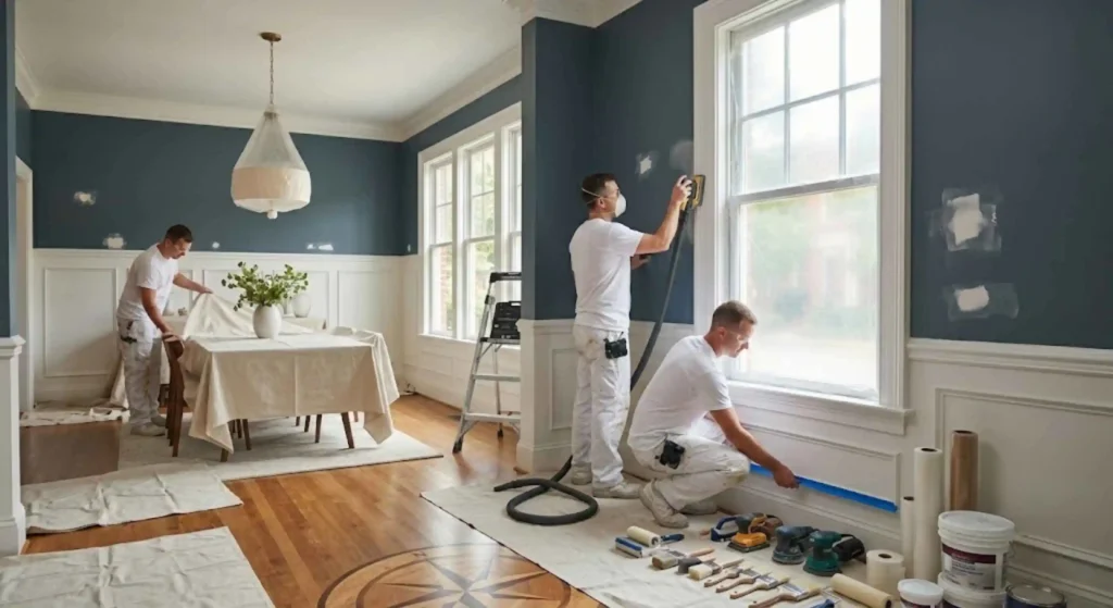 Professional exterior painting preparation by H Quality Painting in Raleigh